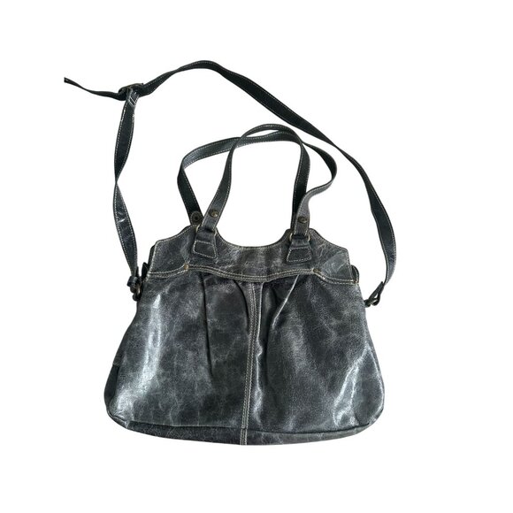 PATRICIA NASH Black Crackled Leather Satchel Crossbody bag - Picture 7 of 8